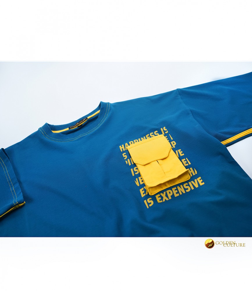 HAPPINESS IS EXPENSIVE Pockets Oversized T-Shirt (Neavy Blue)